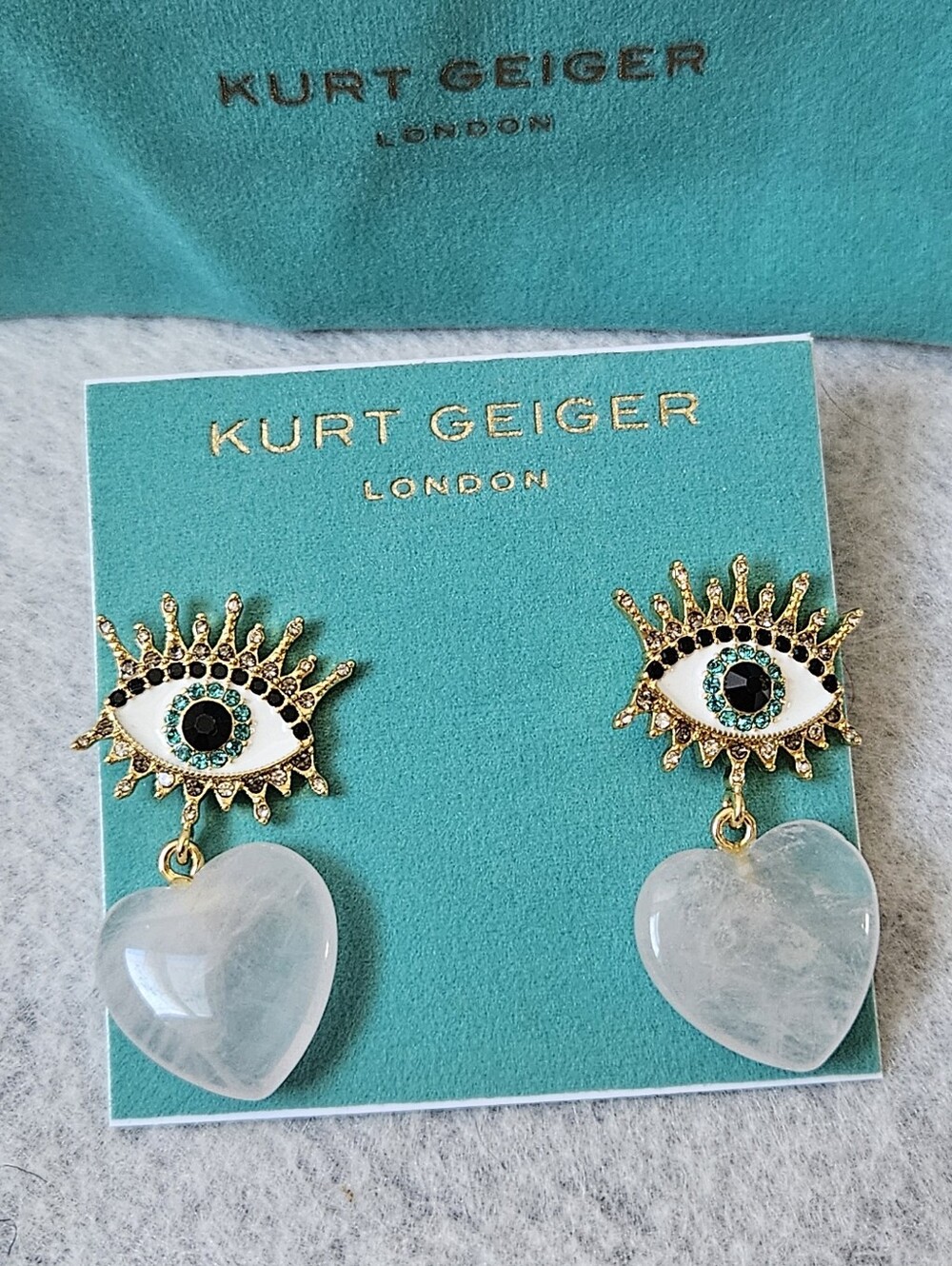 Kurt Geiger London Quartz Heart Evil Eye Drop Earrings